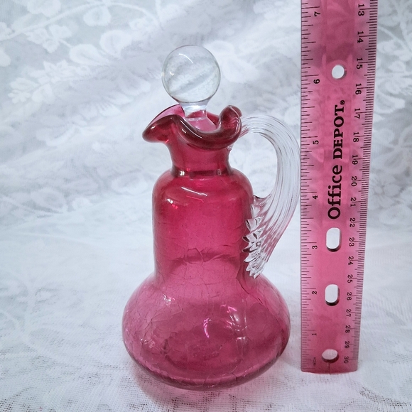 Vintage Gibson Rose Crackle Glass Cruet Pitcher With Stopper - Picture 11 of 12